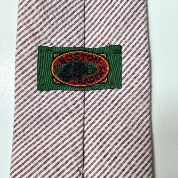 Vintage NWT Boston Traders Red White Pinstripe Seersucker Cotton Tie - Picture 3 of 7